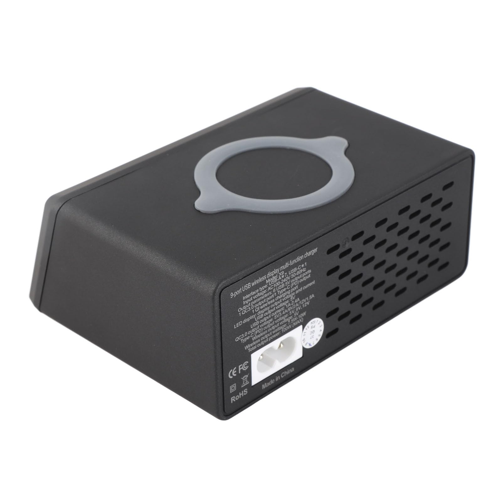 Chargeur USB sans Fil X9 8 Ports Charge Rapide PD + QC3.0 + Station de Charge de Port USB avec Affichage LED Compatible with téléphone/Ordinateur Portable/Tablette Prise UE