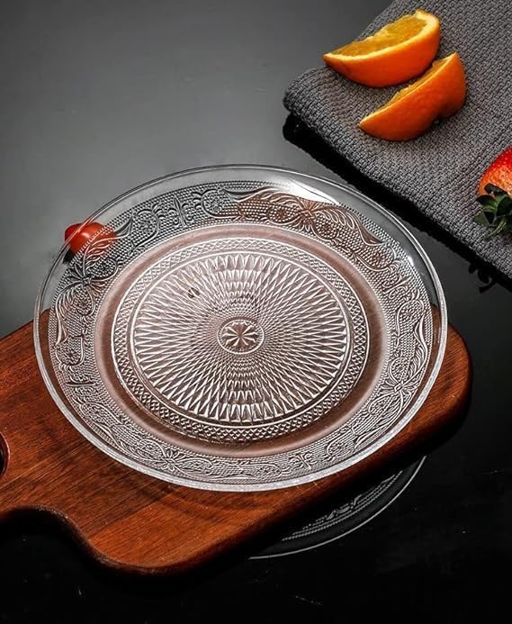 Image of MARTVIA Glass Serving & Dinner Plate 8 Inch, Set of 2 Crystal Clear Glass Plate, Vintage Dinnerware for Pasta,Salad,Dessert Serving Party Fruits, Snacks Home Wedding Decor for Gift Set (MV-2)