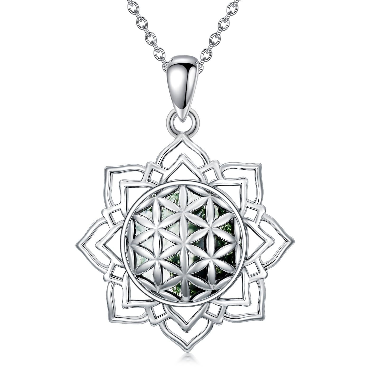 ROMANTICWORK Blume des Lebens Kette 925 Sterling Silber Blume des Lebens Anhänger Halskette Lebensblume Schmuck Geschenke für Damen