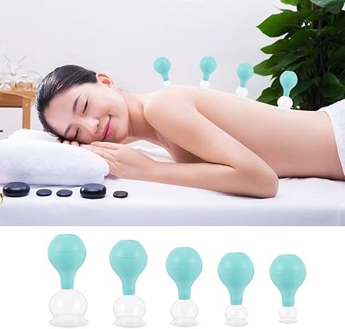 Miniatura 4 de Juego de ventosas profesionales de 5 uds de vidrio para masajes de vacío con cabeza de goma para espalda verde