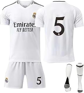 Ensemble de Maillot de Football pour Enfant Blanc, Maillot n°5 de Football en Jersey, T-Shirt et Short pour la Enfant L,Taille:26 (Hauteur: 140-150CM)