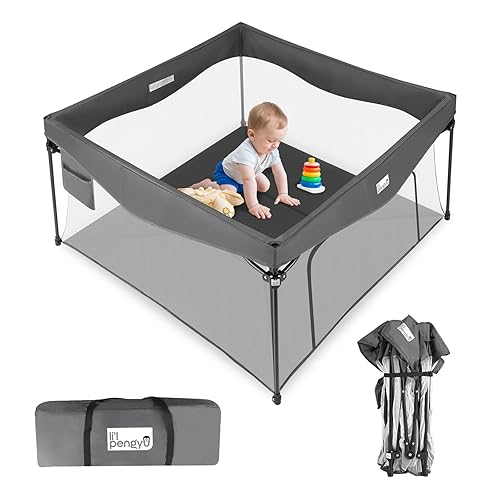 Corralito plegable para bebés y niños pequeños, patio de juegos plegable de un solo paso, valla de juego plegable con parte inferior gruesa