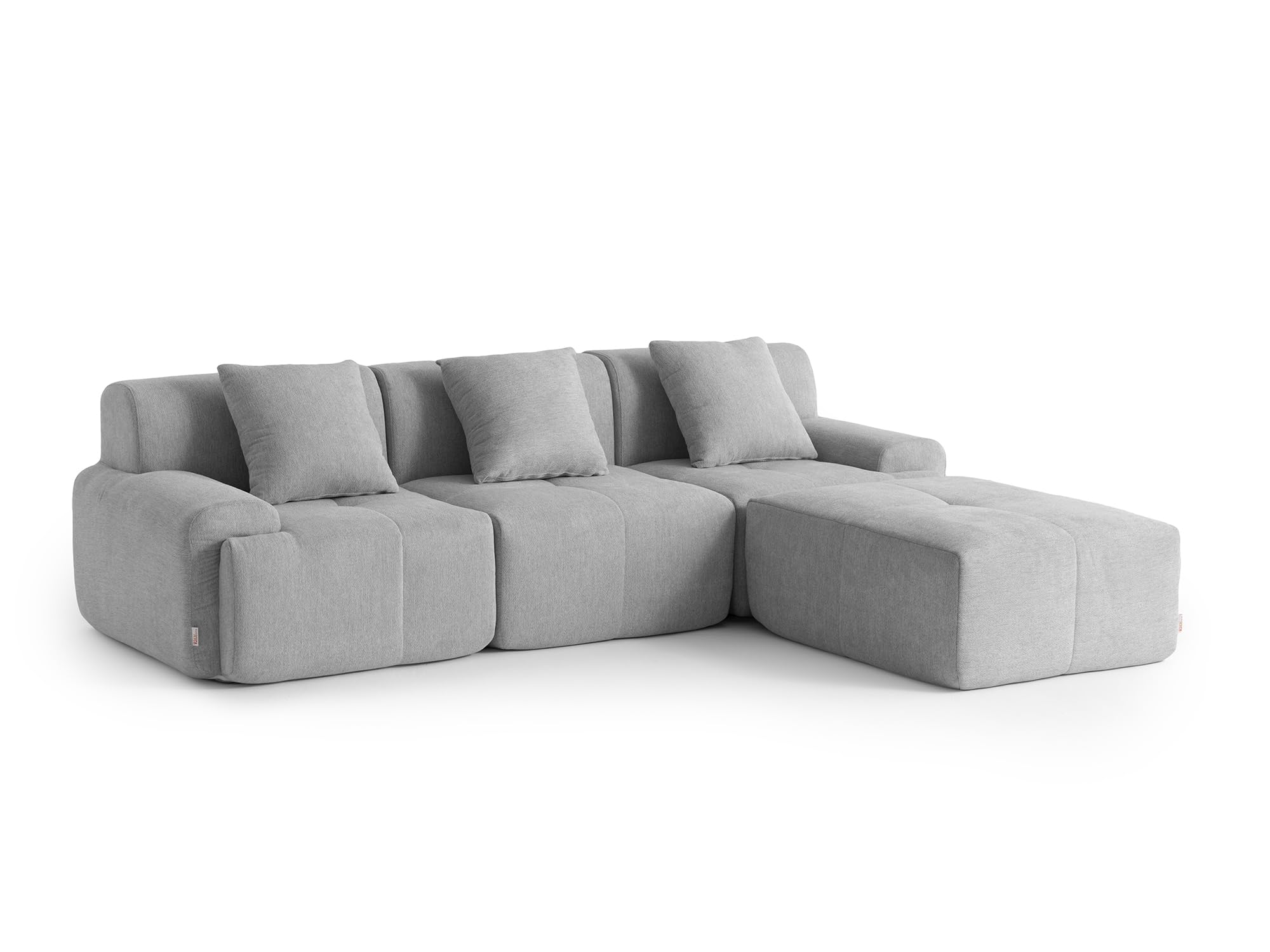 Divano modulare angolare 3 posti con penisola, tessuto chenille, fodere dei cuscini removibili (Grigio Minerale, 3 posti con penisola)