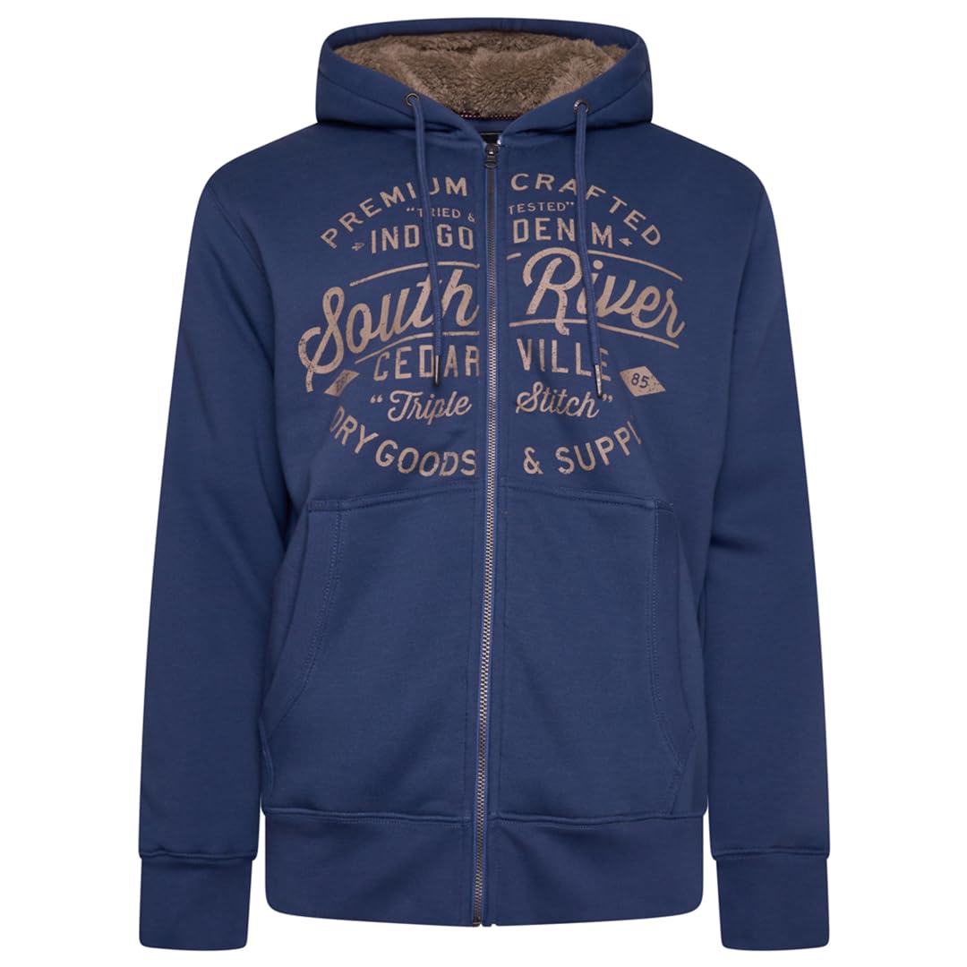 Kam Men's Vintage Indigo South River Hoody Long Sleeve Sherpa Lined Jumper Full Zip 2XL-8Xl 7087 (Uk, Alpha, 4XL, Plus, Regular, )