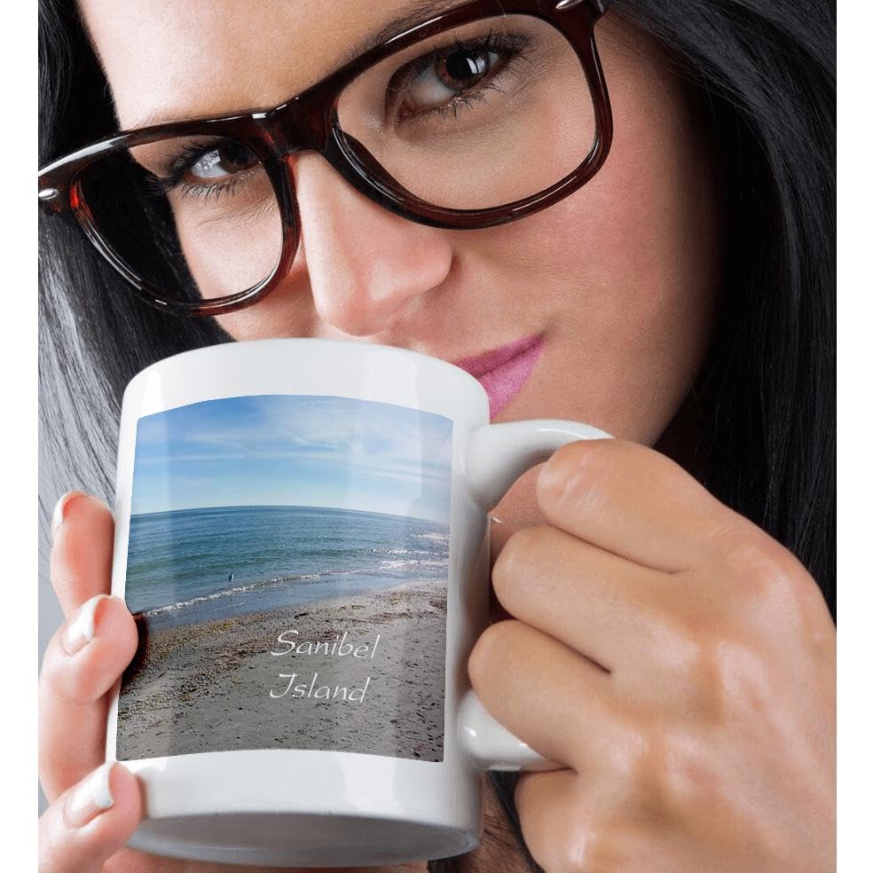 3dRose lens Art by Florene - Florida - Image of Heron On Sanibel Island Beach - Mugs (mug_312608_2)