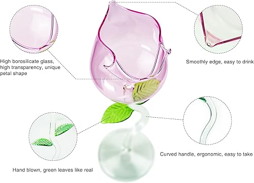 Miniatura 4 de 2 copas de vino rosa, copa de vino tinto creativa, copa de flor de rosa, copa de jugo de cóctel de vino para fiestas, cenas, bodas, festivales,