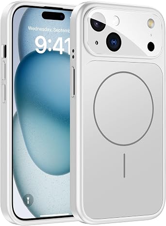 TOBOVON for iPhone 15 Case with Camera Lens Protector, Compatible with MagSafe, Slim Matte Magnetic Shockproof Phone Cover for iPhone 15, Silver