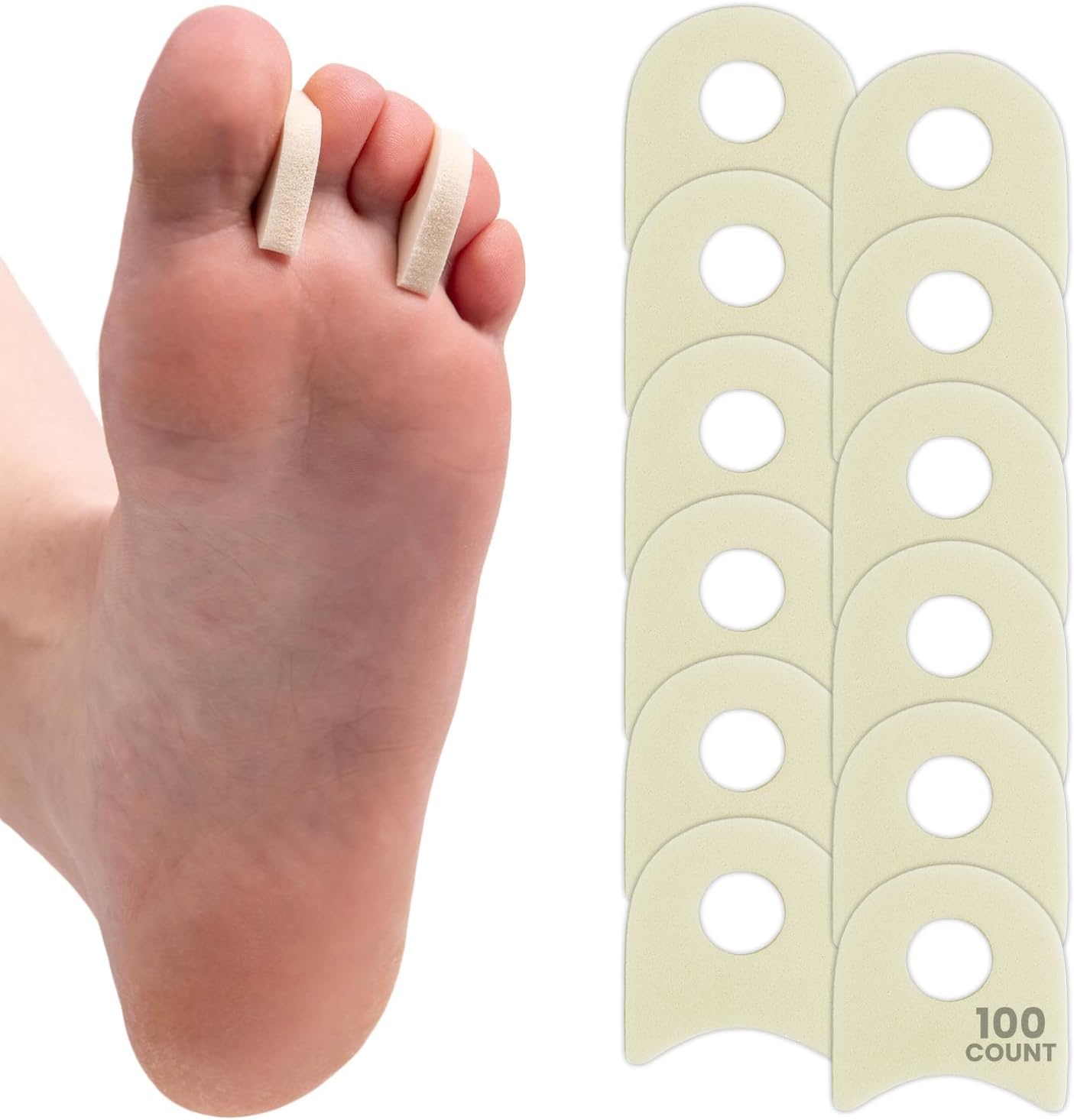 Aetna Foot Products - Soft Foam Corn Pads, Toe Separators, Pack of 100, 1/4 in. Thick, Relieves Pain from Bunions, Corns, Toe Overlap