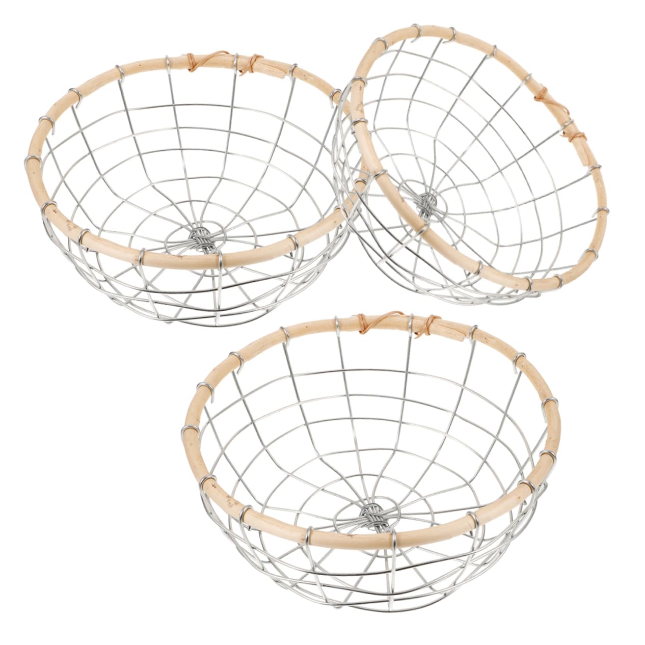 HOOTNEE 3pcs Bread Baskets Wrought Iron Wire Basket Wooden Storage Baskets Metal Wire Storage Basket