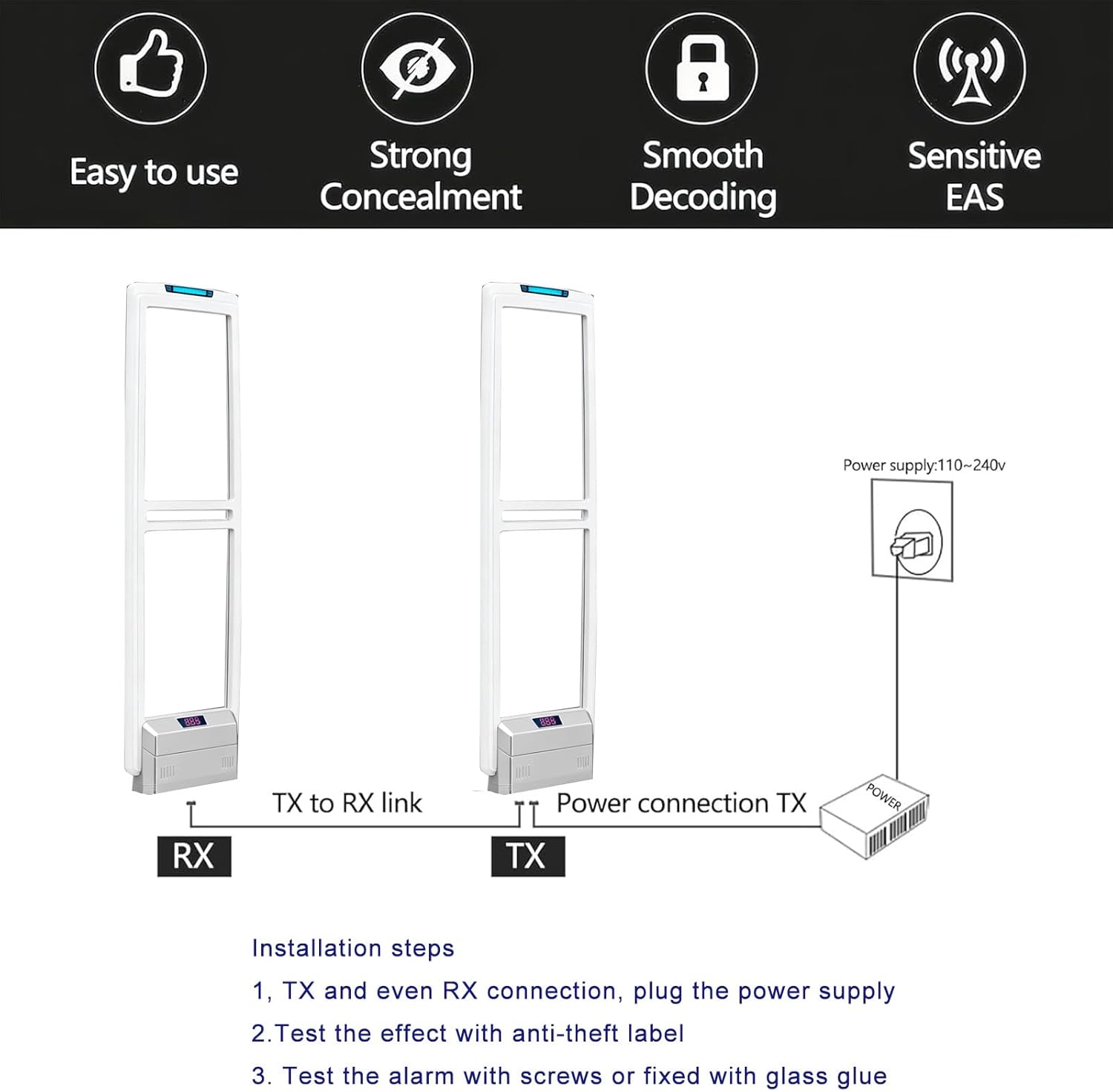 Retail Anti-Theft Equipment Security Tag Checker, 58KHz EAS System with Sound and Light Alarm Display Record Number of Alarms for Supermarkets, Clothing Shops