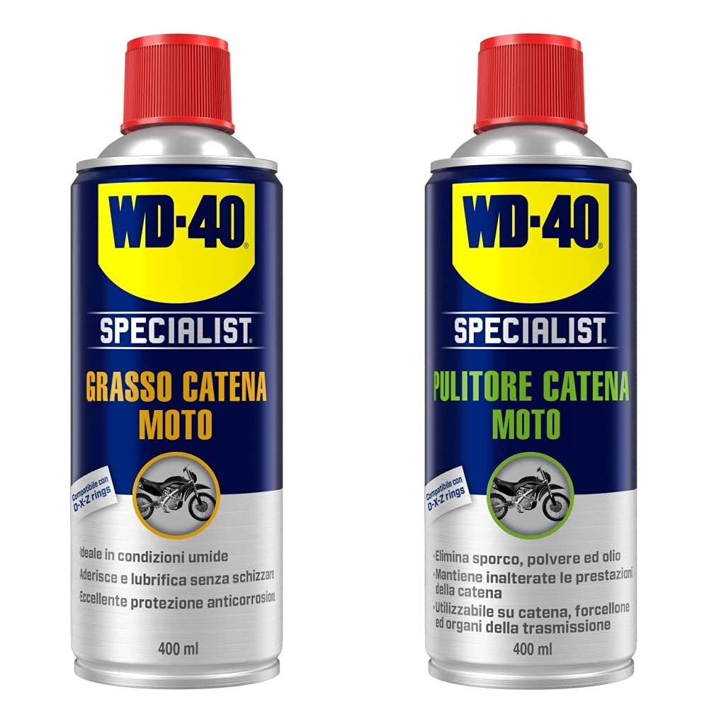 WD-40 Specialist Moto Grasso Catena Moto Spray 400 ml & Specialist Moto Pulitore Catena Moto Spray, 400 ml