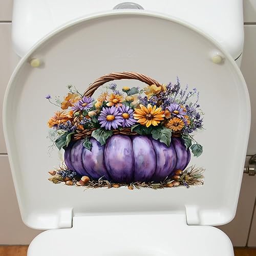 Miniatura 6 de Calcomanías de calabaza de Halloween autoadhesivas para inodoro, baño, pared, decoración del hogar, extraíble, sin residuos, 2 juegos