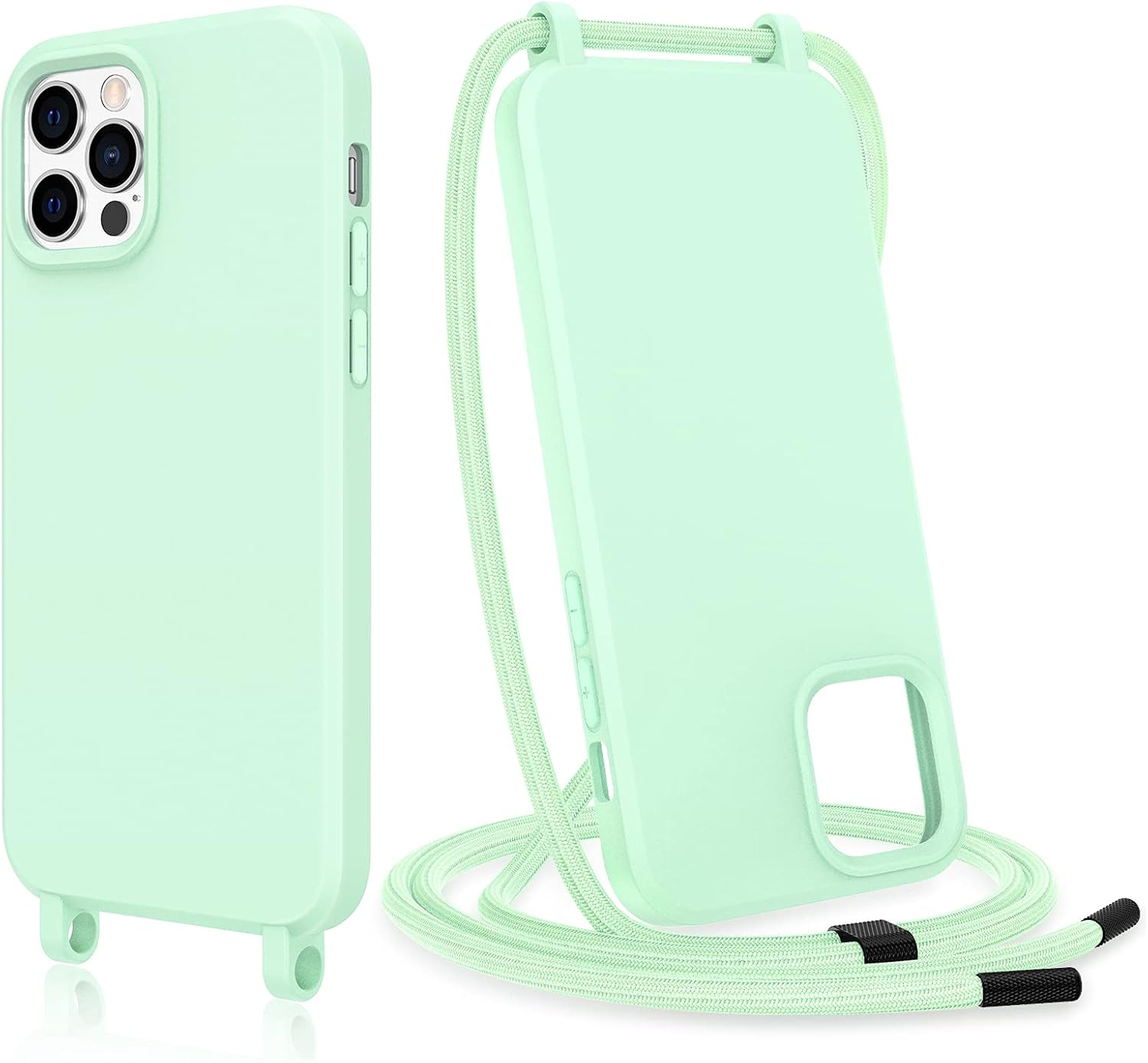 Caka Crossbody Case for iPhone 12 Pro Max, iPhone 12 Pro Max Case with Strap Lanyard Adjustable Neck Strap Protective Case Removable Lanyard Silicone Cover for iPhone 12 Pro Max 6.7 Inch (Mint Green)