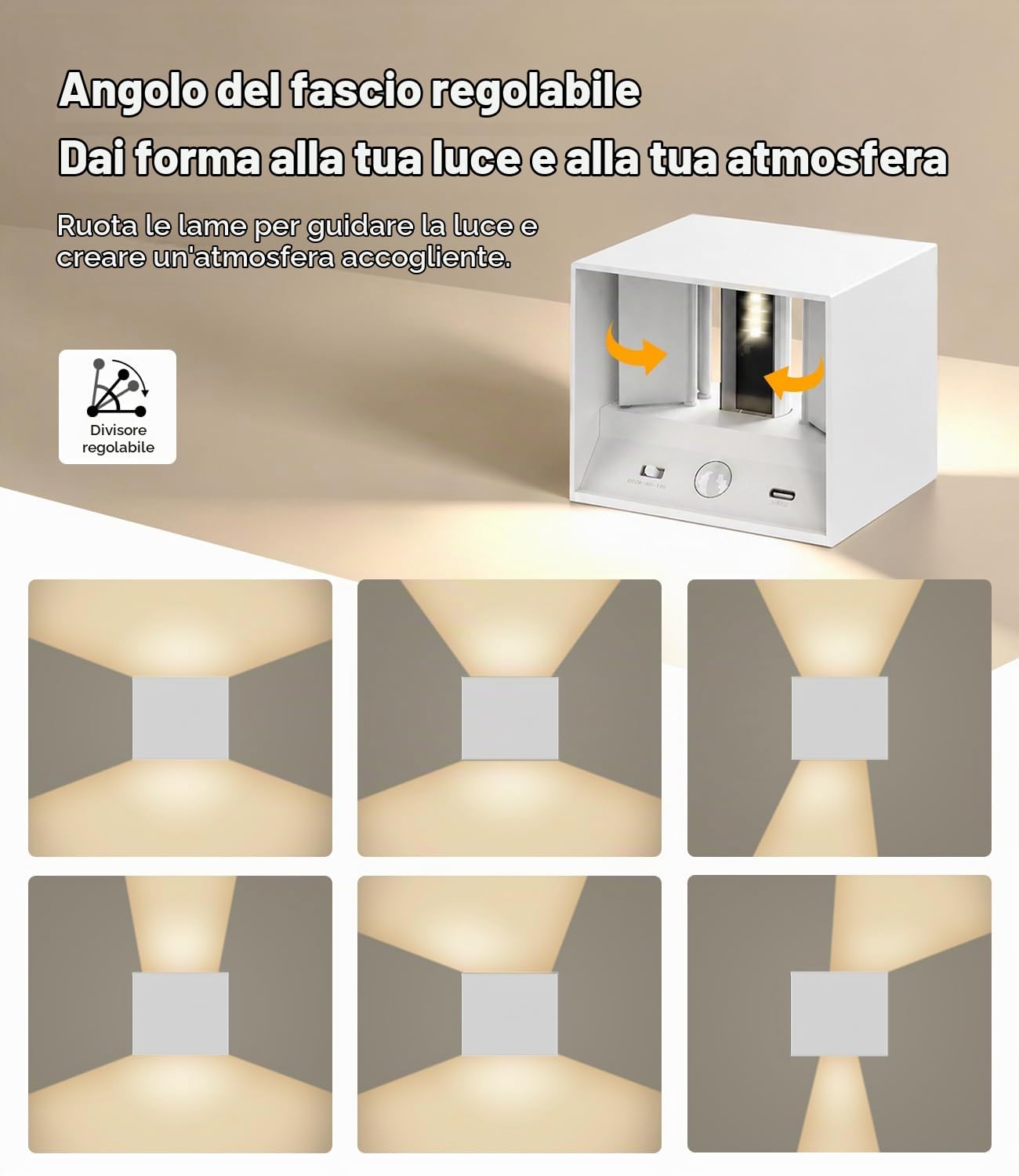 2 Pezzi Lampada da Parete USB Ricaricabile con Sensore di Movimento, Bianco