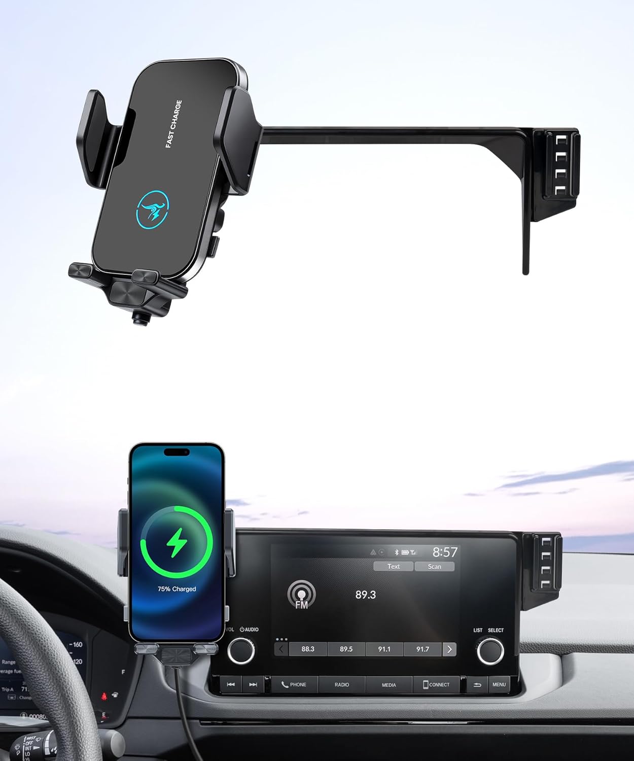15W Wireless Fast Charger for Honda Accord 2023 2024 2025 2026 Accessories 7/9-inch Screen Fixed Clip, Interior Decoration Mobile Phone Mount, 360° Rotation, Don't Affect Air Vent