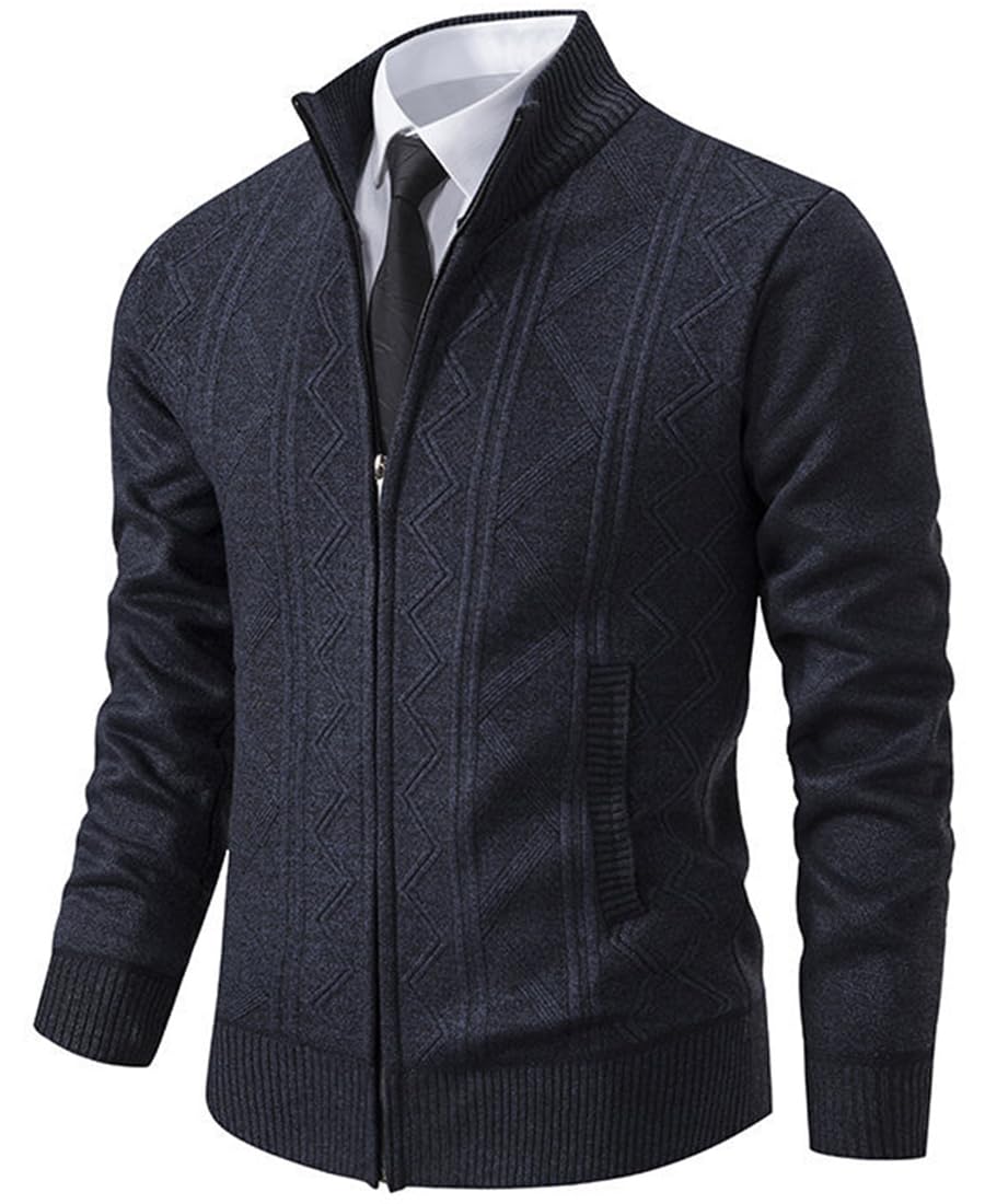 PADOLA Gilet Homme Zippé Veste en Maille Cardigan Homme Veste Homme mi Saison Col Droit Pull Hiver Blouson Homme avec Polaire Chaud Sweat Coupe Vent avec Poche