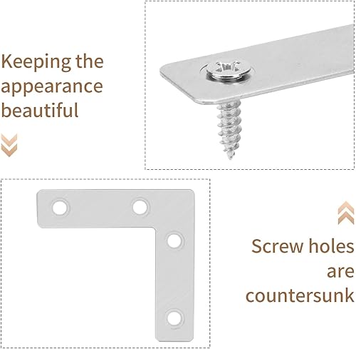 Miniatura 3 de 12 paquetes de soportes planos en forma de L, soporte de esquina plana, soportes planos en forma de L de acero inoxidable, placas de reparación,