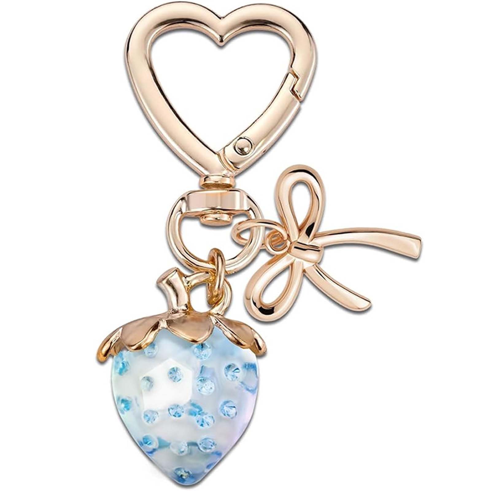 Glimbely Women's Blue Strawberry Keychain Cute Strawberry Bag Purse Charms With Bowknot Pendant Purse Handbags Car Keys Accessories For (Blue)