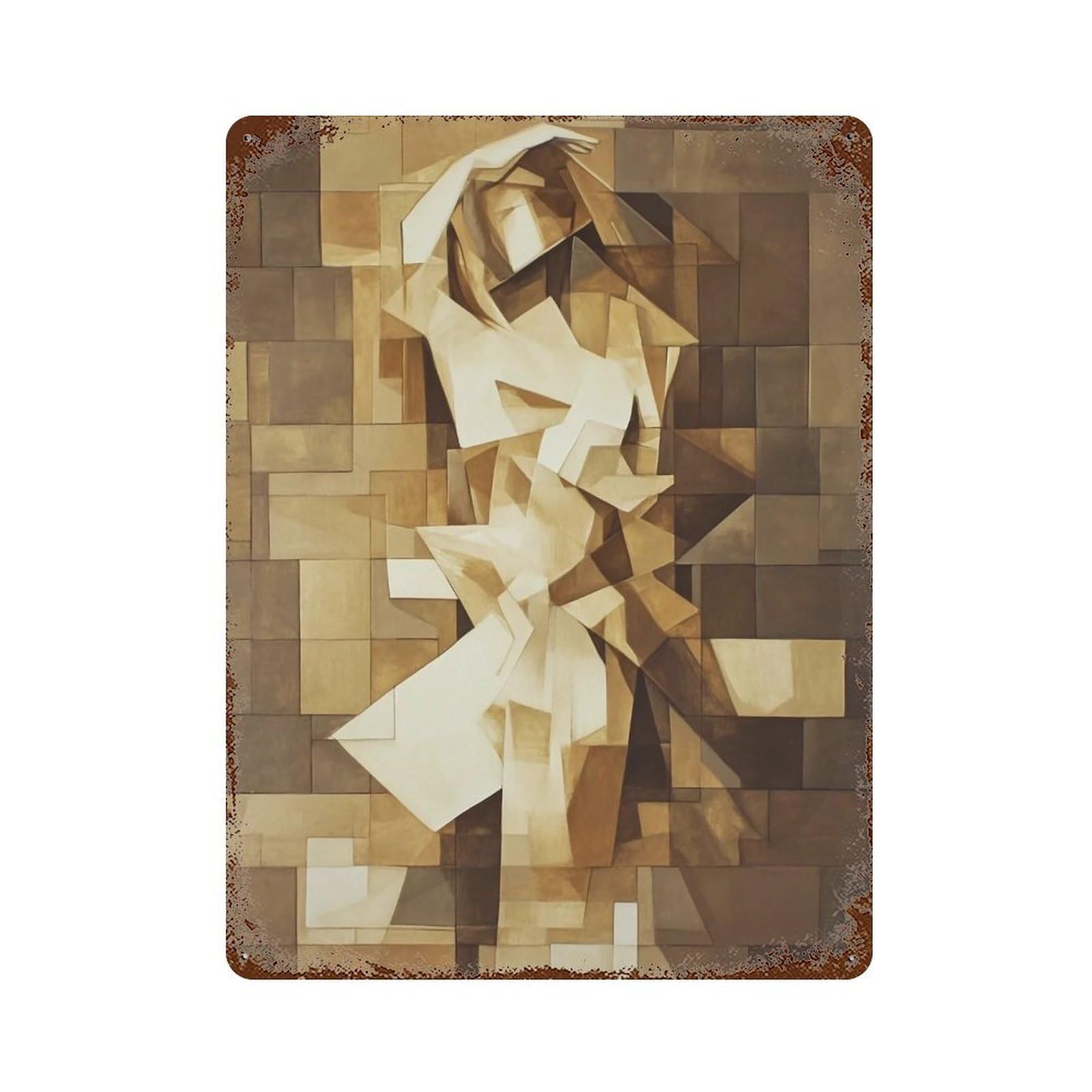 WUJHGRSG Impasto Earth Tone Geometric Mosaic Classical Female 01 Wall Art Retro Iron Vintage Metal Tin Sign Poster Modern Decor for Home Cofffee Club Bar Shop Style 40x30cm