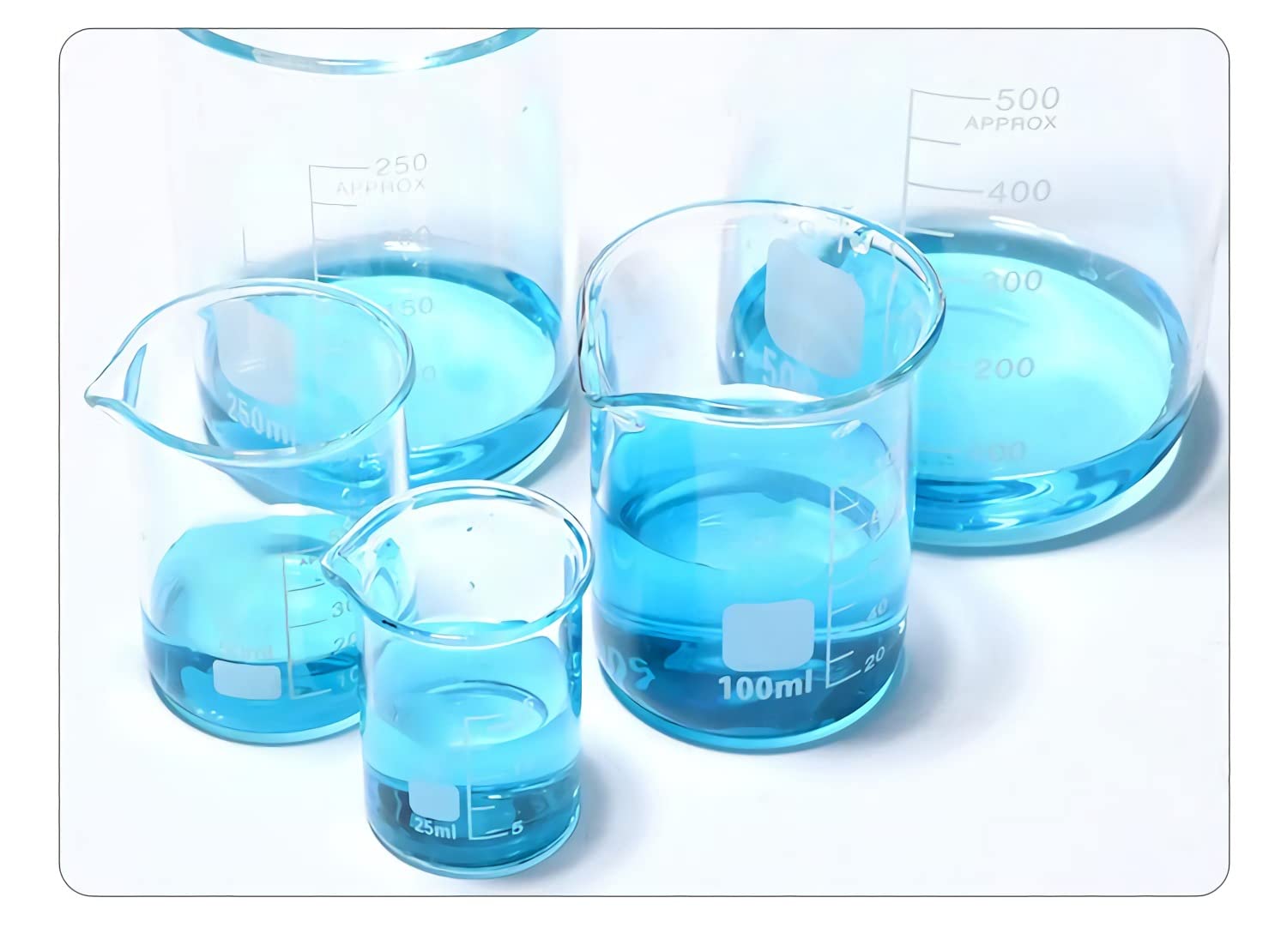 Juego de 4 Uds. De Vasos de precipitados de Vidrio de 50ml/100ml/250ml/500ml, Cilindros de medición graduados, cristalería Transparente para Laboratorio, Experimento químico