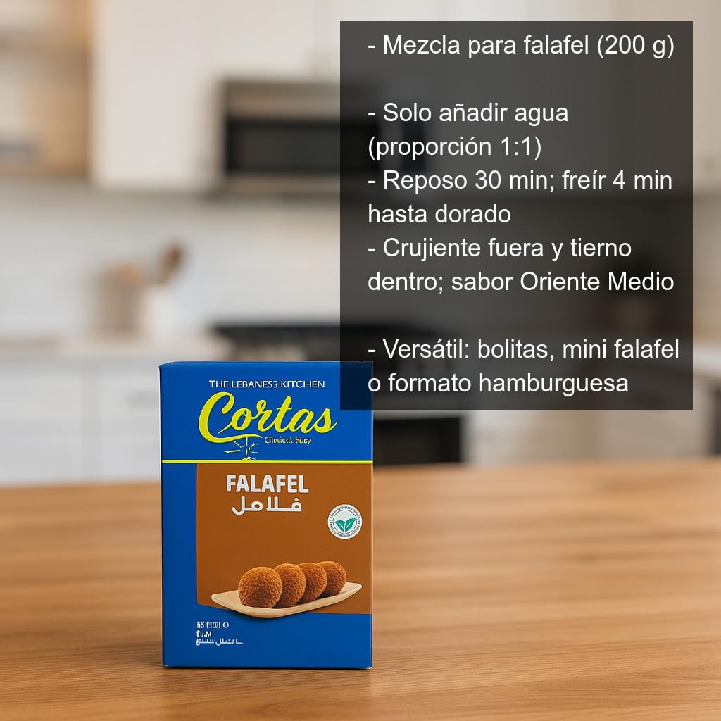 Mezcla para Falafel 200 g estilo Oriente Medio, preparación fácil solo con agua, para bolitas crujientes, mini falafel o hamburguesas, ideal para pita, wraps y bowls