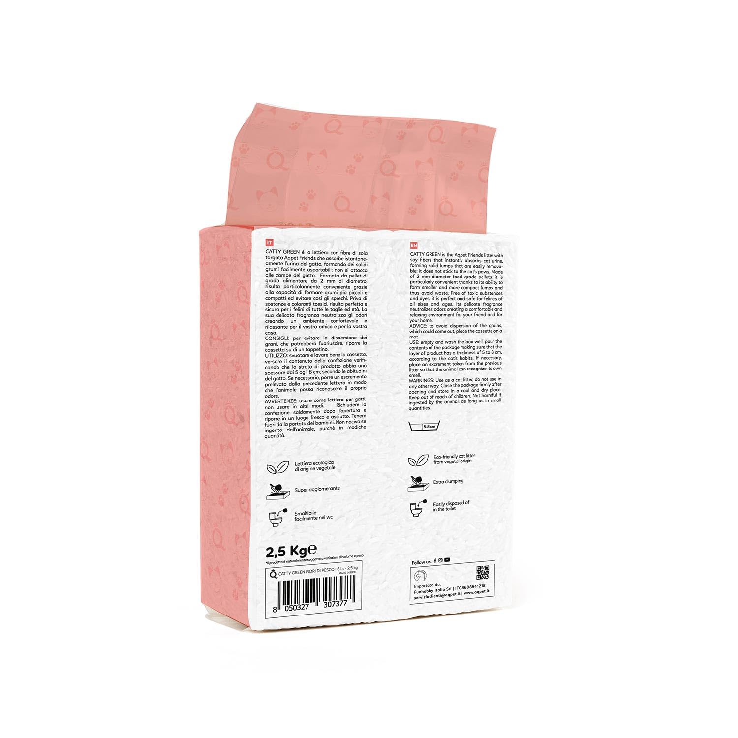 AqpetFriends Lettiera CattyGreen Sabbia per Gatti alla Soia Naturale di origine Vegetale profumazione alla Pesca (Confezione da 4)