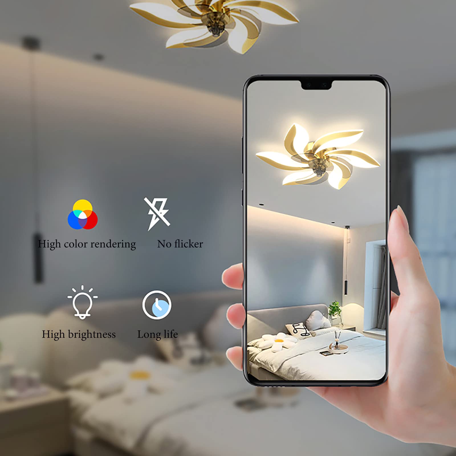 Ventilatore reversibile Plafoniera con telecomando Moderno ed elegante Plafoniera Ventilatore Plafoniere dimmerabili per soggiorno Camera da letto Sala da pranzo Ventilatore da soffitto con luce