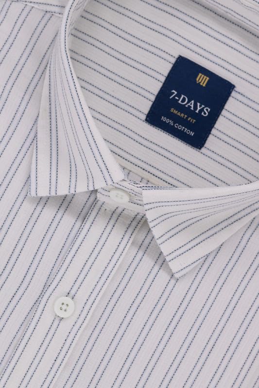 Image of 7-DAYS Men's Premium Striped Shirt - 100% Cotton, Tailored Fit (Between Slim & Regular), Full Sleeve, with Pocket - Smart Office & Casual Look