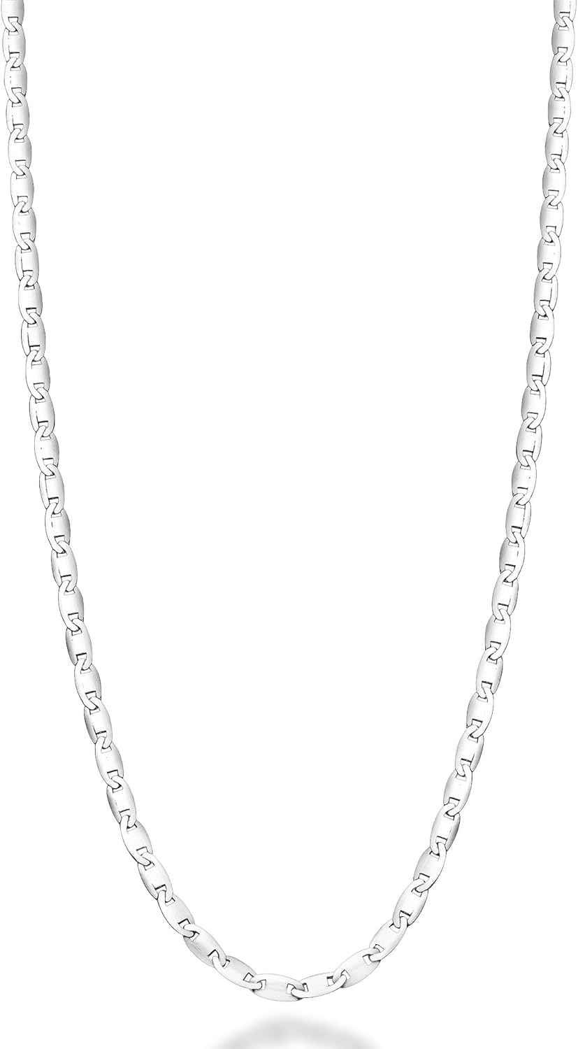 Miabella Italian 925 Sterling Silver Flat Valentino Mirror Link Chain Necklace for Women/Made in Italy