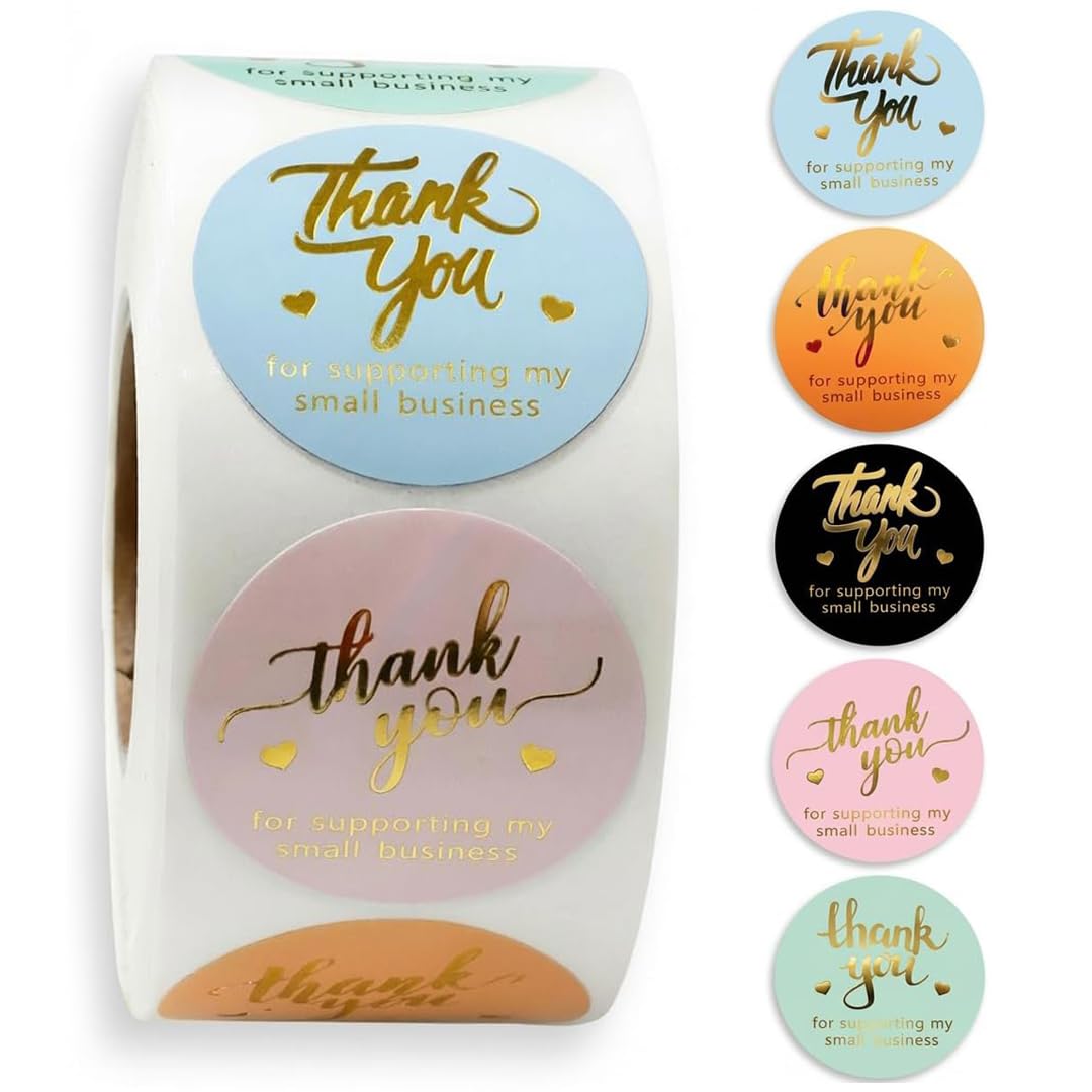 800 Thank You Stickers – 1.5" Round Labels (5 Designs, Multicolor) for Small Business, Packaging, Envelopes, Gift Bags, Bakery, Party Favors –