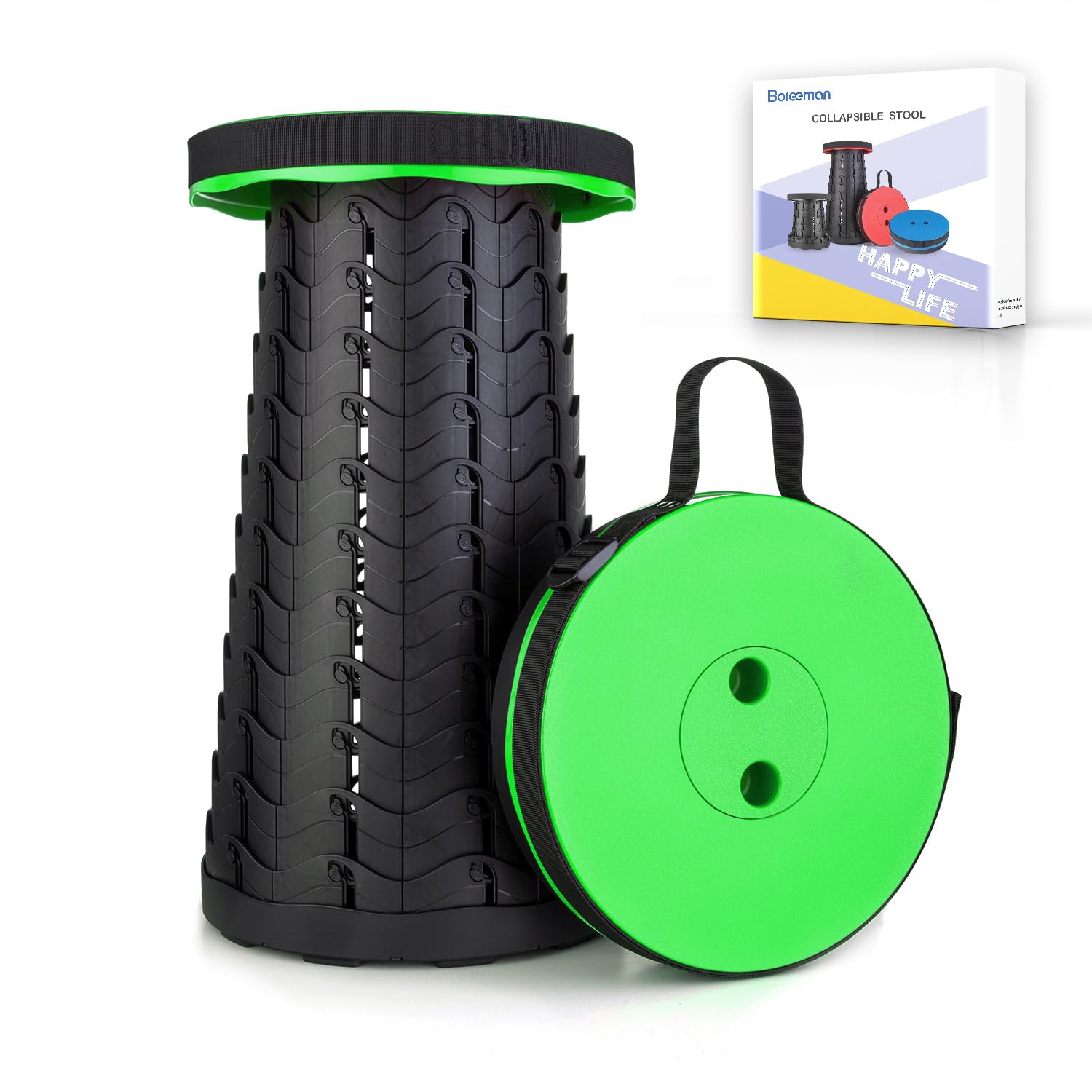 Upgraded Folding Stool Lightweight Yet More Sturdy with Load Capacity 400lbs Portable Collapsible Stool Retractable Stool for Camping Fishing Hiking BBQ (Green)