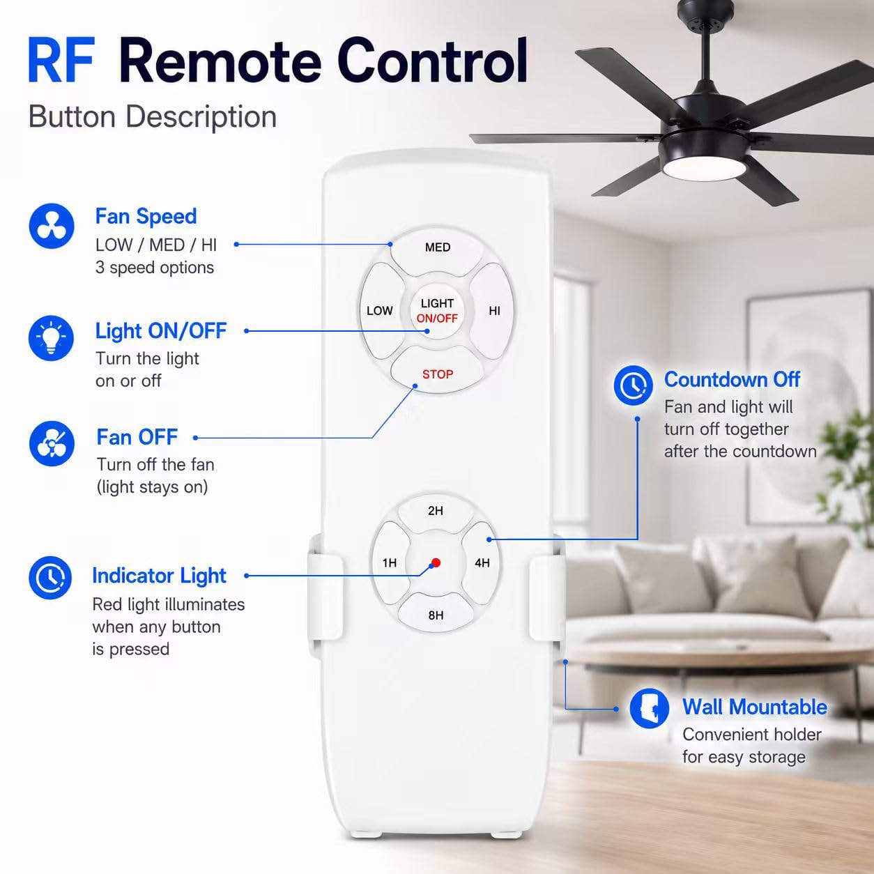 QIACHIP Mando a distancia para Ventilador de techo con 3 ajustes de velocidad y control de luz, 220V 230V controlador ventilador techo alexa Compatible con Smart Life APP, Alexa, Google Home