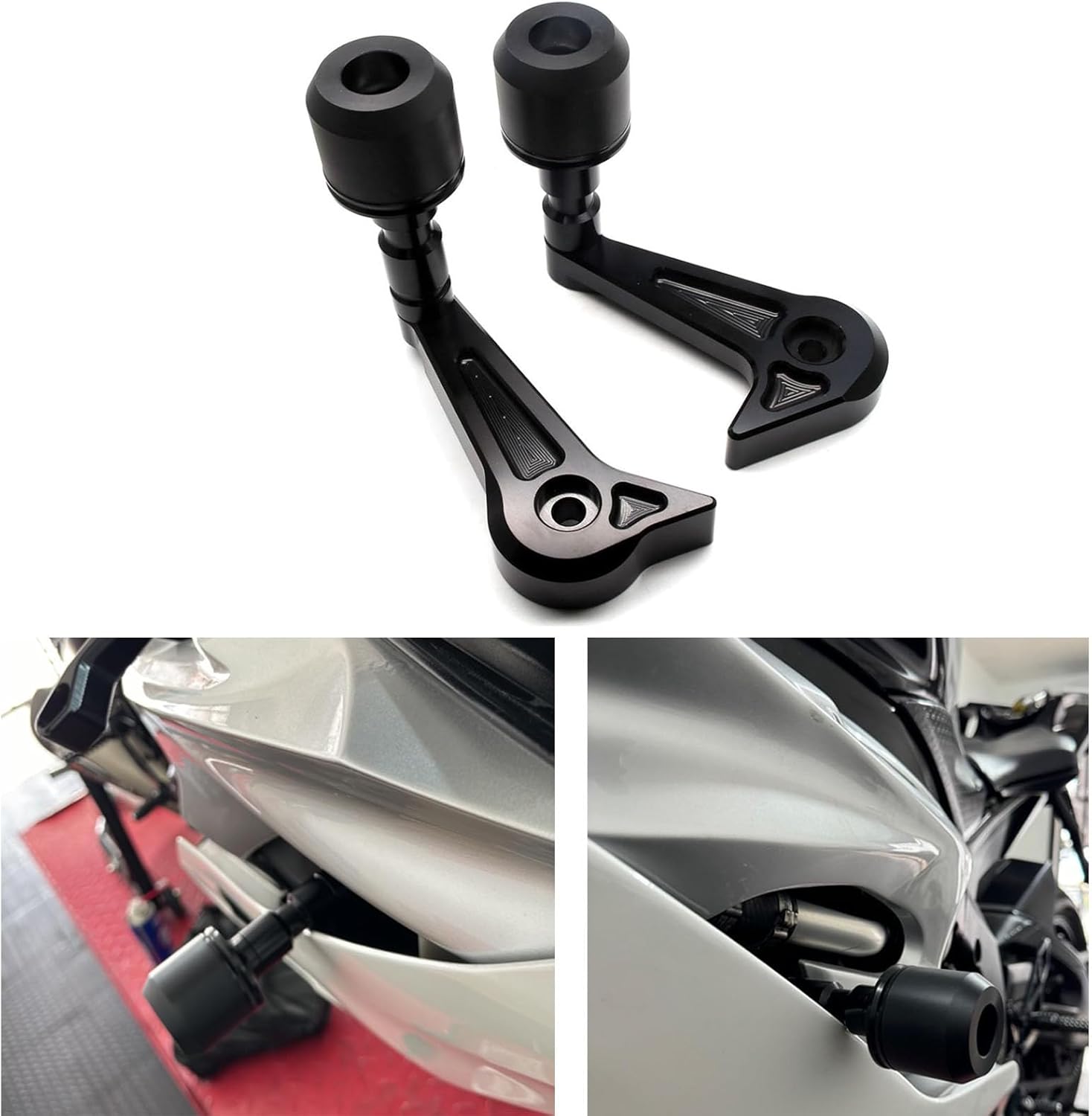 MZS Motorcycle Frame Sliders, YZF-R6 Falling Crash Protector Guards No Cut Kits CNC Black Compatible with YZF R6 2017 2018 2019 2020 2021