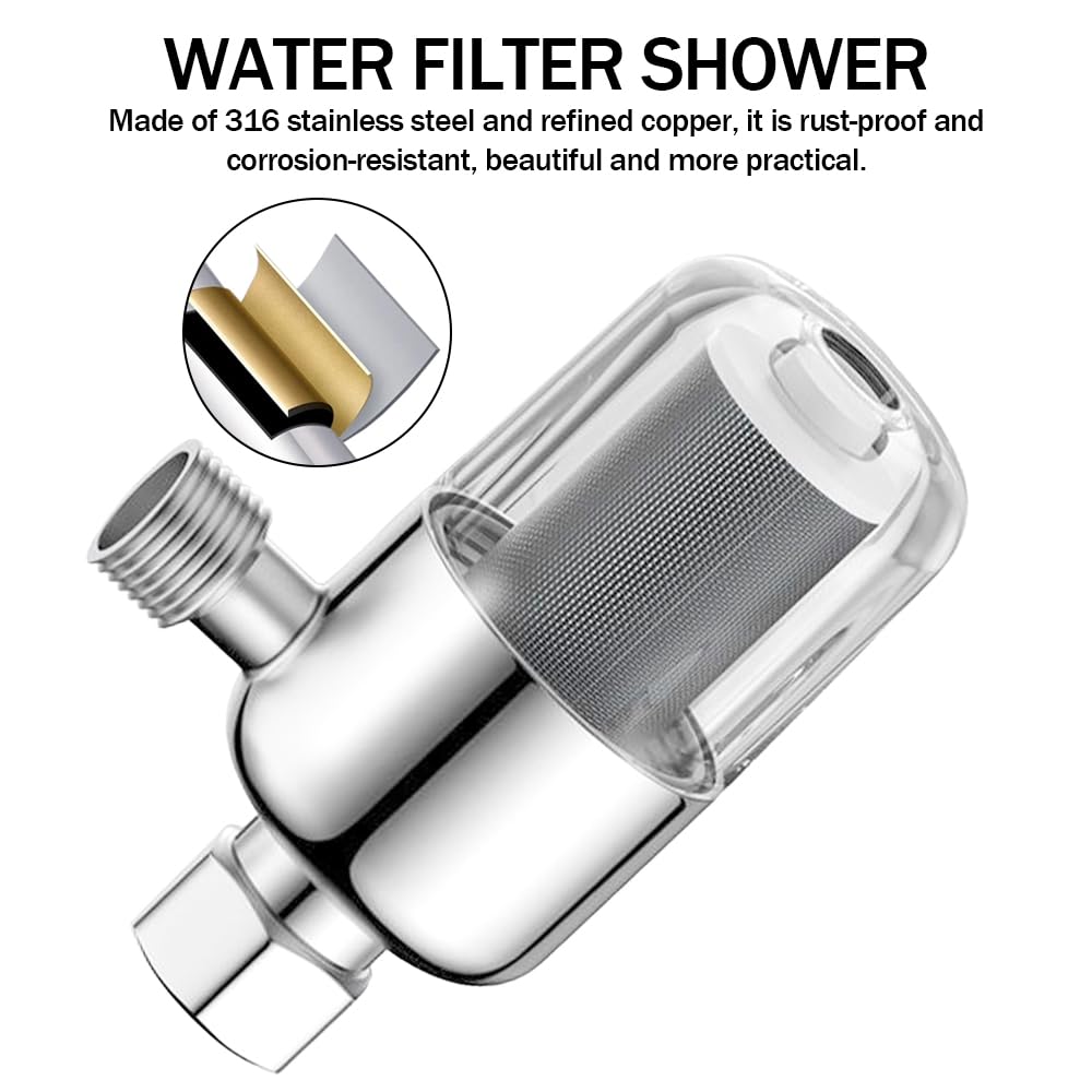 2 Pezzi Filtro Acqua Doccia 1/2 Pollice Filtro Anticalcare Riutilizzabile con 40μm Elemento Filtrante in Acciaio Inox filtro Acqua Anticalcare 1/2" per Doccia Rubinetto Scaldabagni Bagno Cucina