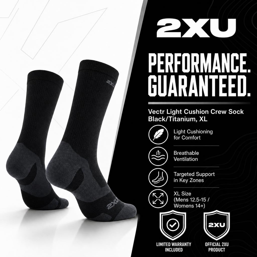 2XU Unisex Vectr Light Cushion Full Length Socks Compression Sock