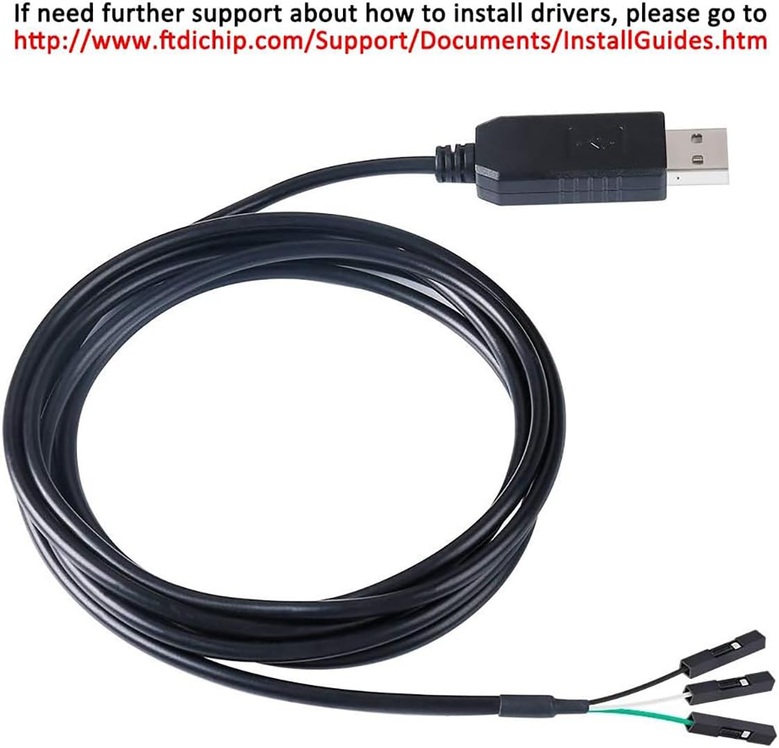 DTech FTDI - Adattatore seriale USB a TTL, 3,3 V, cavo di debug TX RX Signal 3 pin, presa FT232RL, chip per Windows 10 8 7 Linux MAC OS (1 m, nero)