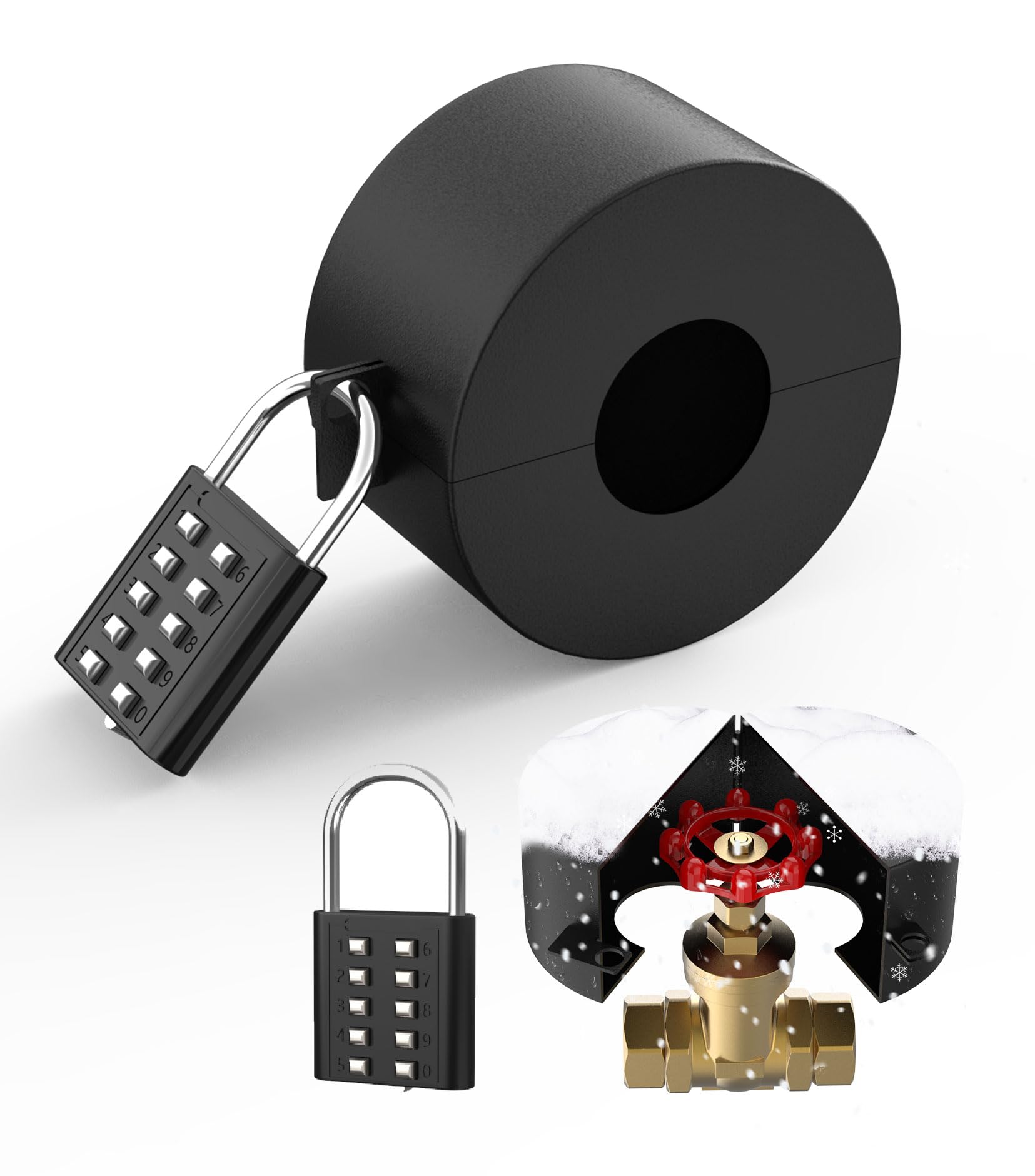 Faucet Locks Outdoor | Water Spigot Lock Stainless Steel | Outdoor Faucet Lock for Garden Faucets | Prevent Water Bandit & Unauthorized Water Use, for 1-1/2 to 3 in Hose BibLock(Black with Padlock)