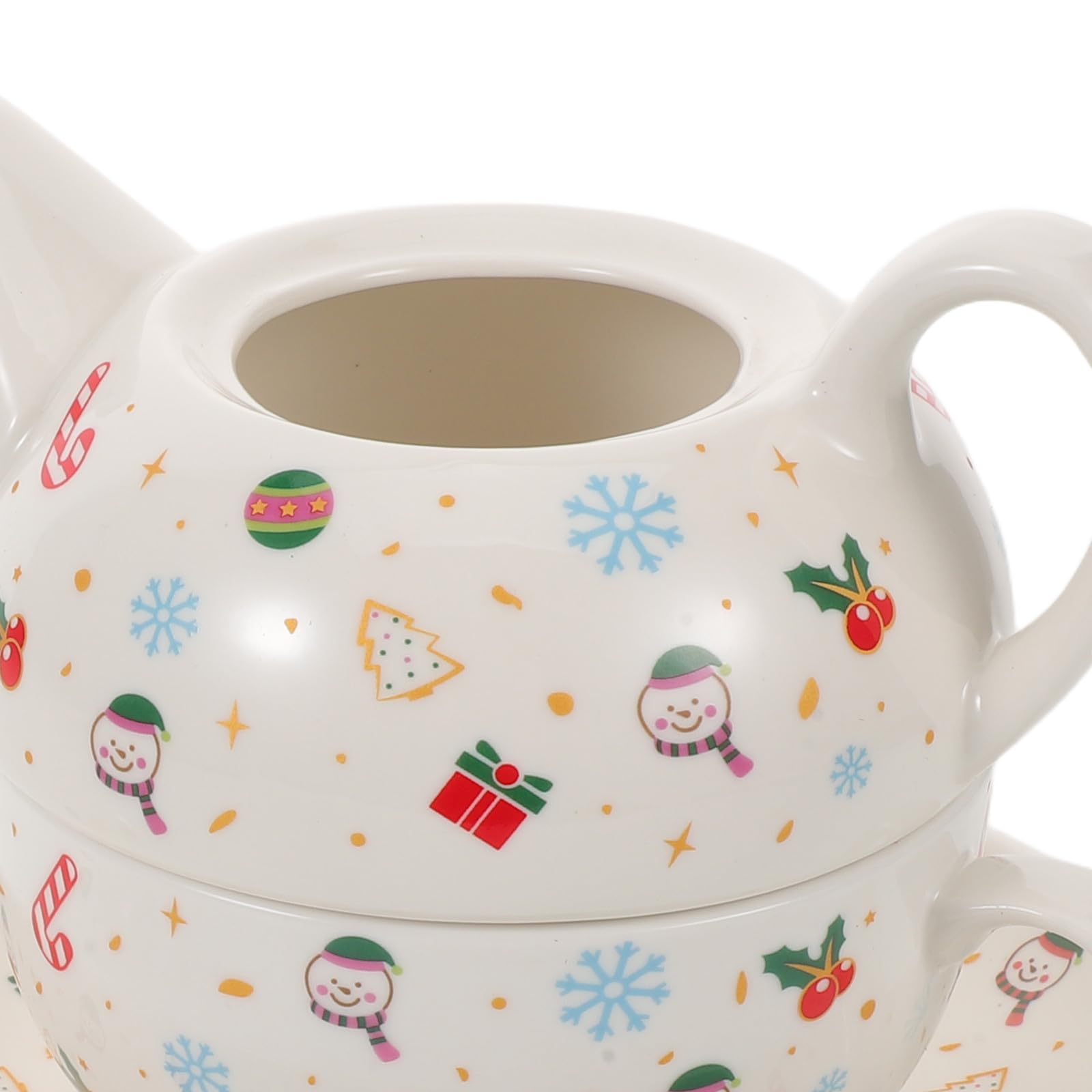Juego de Tetera y Taza de Cerámica con Estampado Navideño
