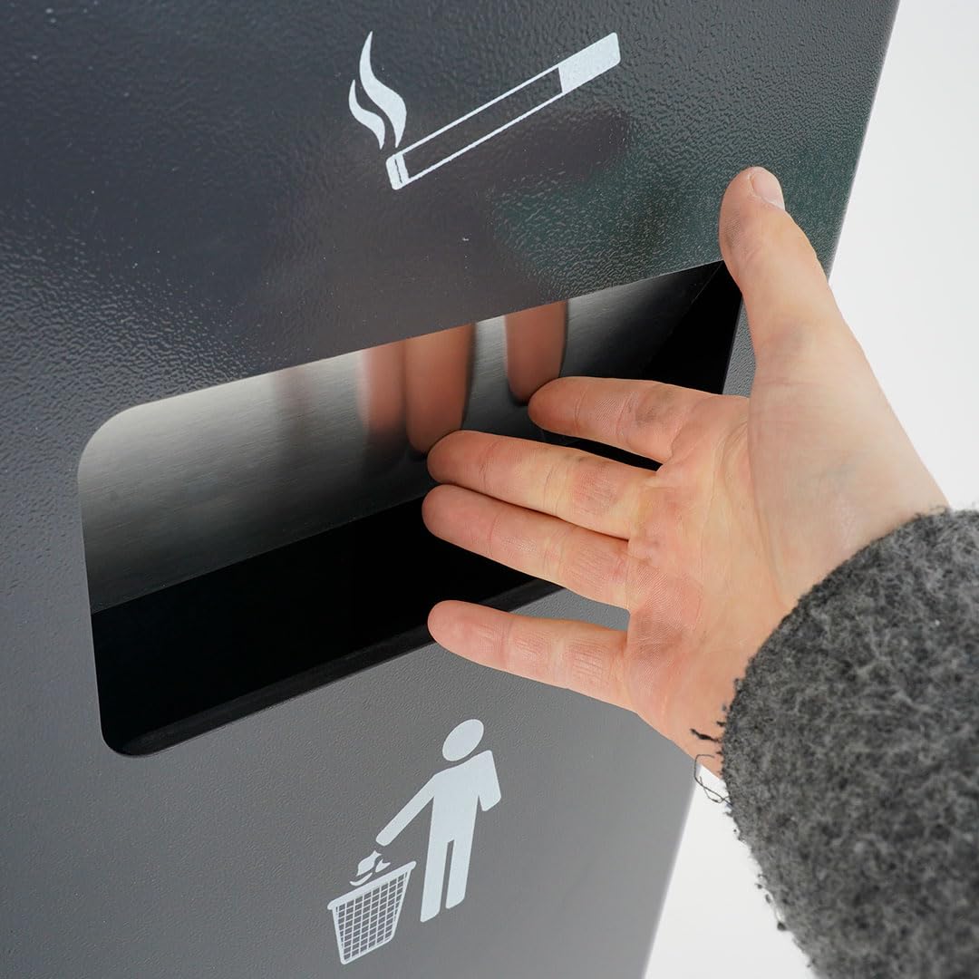 Danieli – Posacenere a Colonna da Esterni, con Cestino Gettacarte. Struttura Autoportante con Piedini Anti-scivolo. Portacenere in Metallo Grigio con Copertura Superiore. 27,5 L.