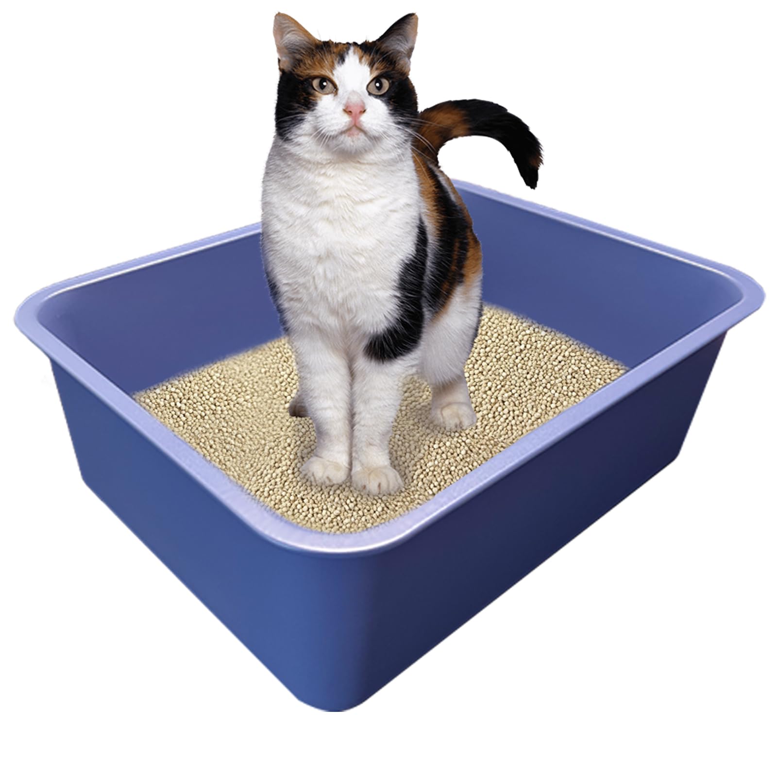 Stainless Steel Cat Litter Box,Metal High Sided Litter Box,Extra Large Open Pan,Rust Proof, Non Stick, No Smell, Easy to Clean 18"x14"x6"(Dark Blue)