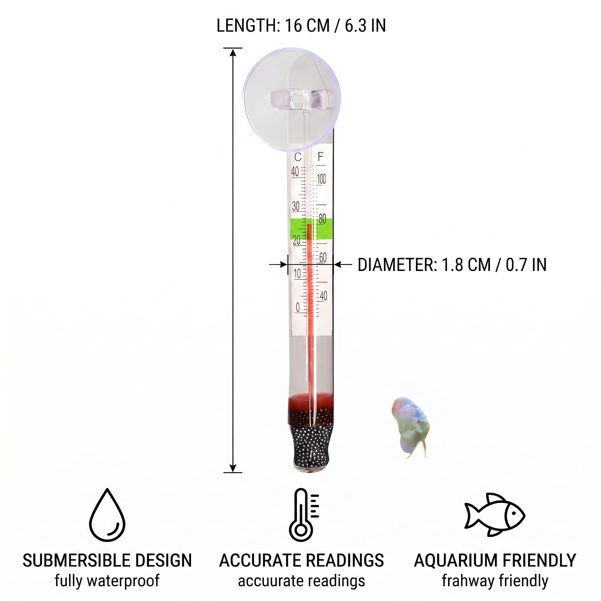 Set De 3 Termómetros De Vidrio Para Acuario - Medidor De Temperatura Con Ventosa,Lectura Clara,Para Peceras De Agua Dulce y Salada