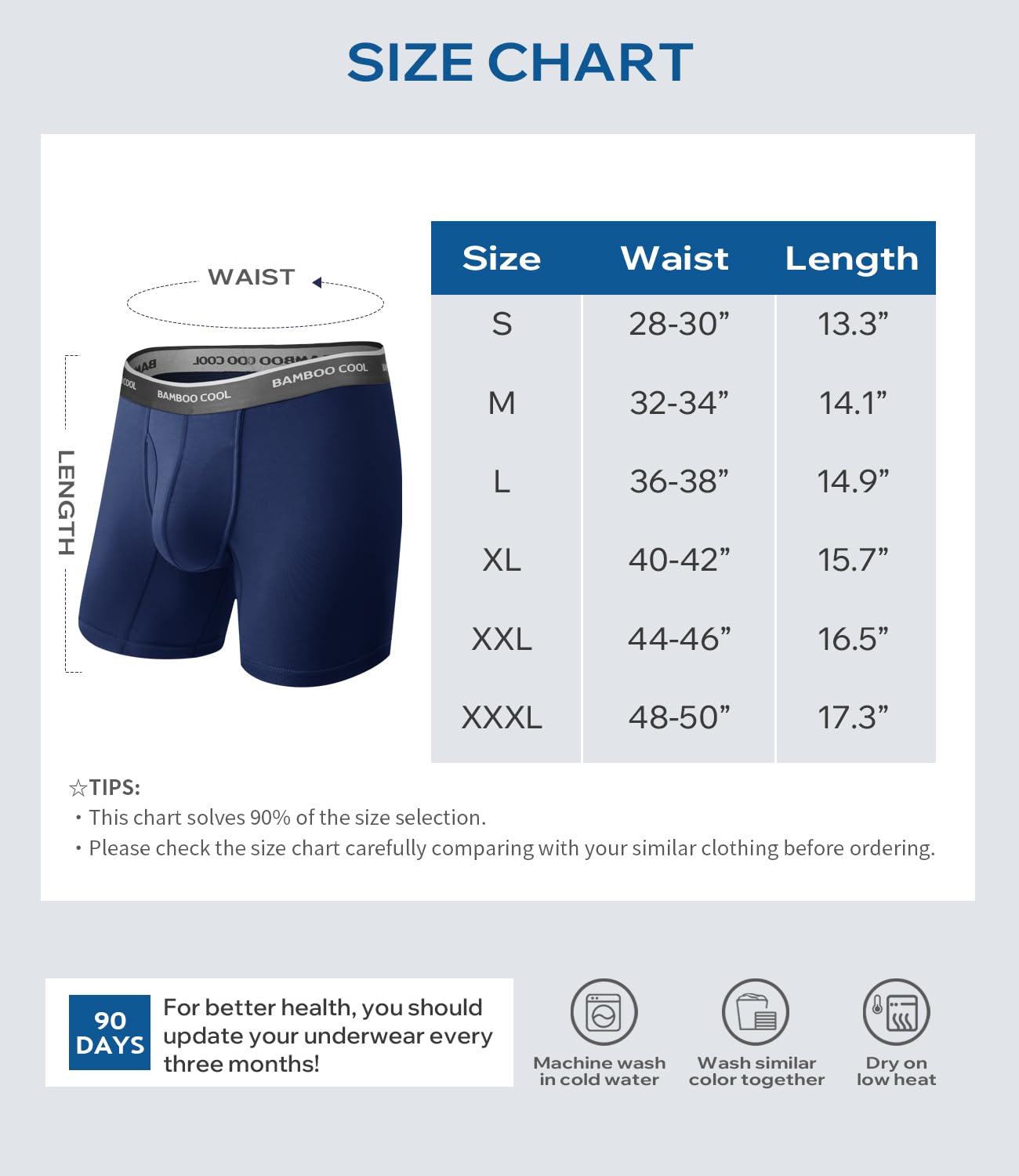 BAMBOO COOL Ultraweiche, atmungsaktive Herren-Boxershorts, feuchtigkeitsableitende Unterwäsche, bequeme Passform, ohne Etikett