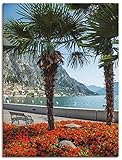 ARTLAND Leinwandbilder Wandbild Bild auf Leinwand 90 x 120 cm Landschaften Europa Italien Foto Bunt Gardasee Prächtige Uferpromenade in Limone sul Q3BO