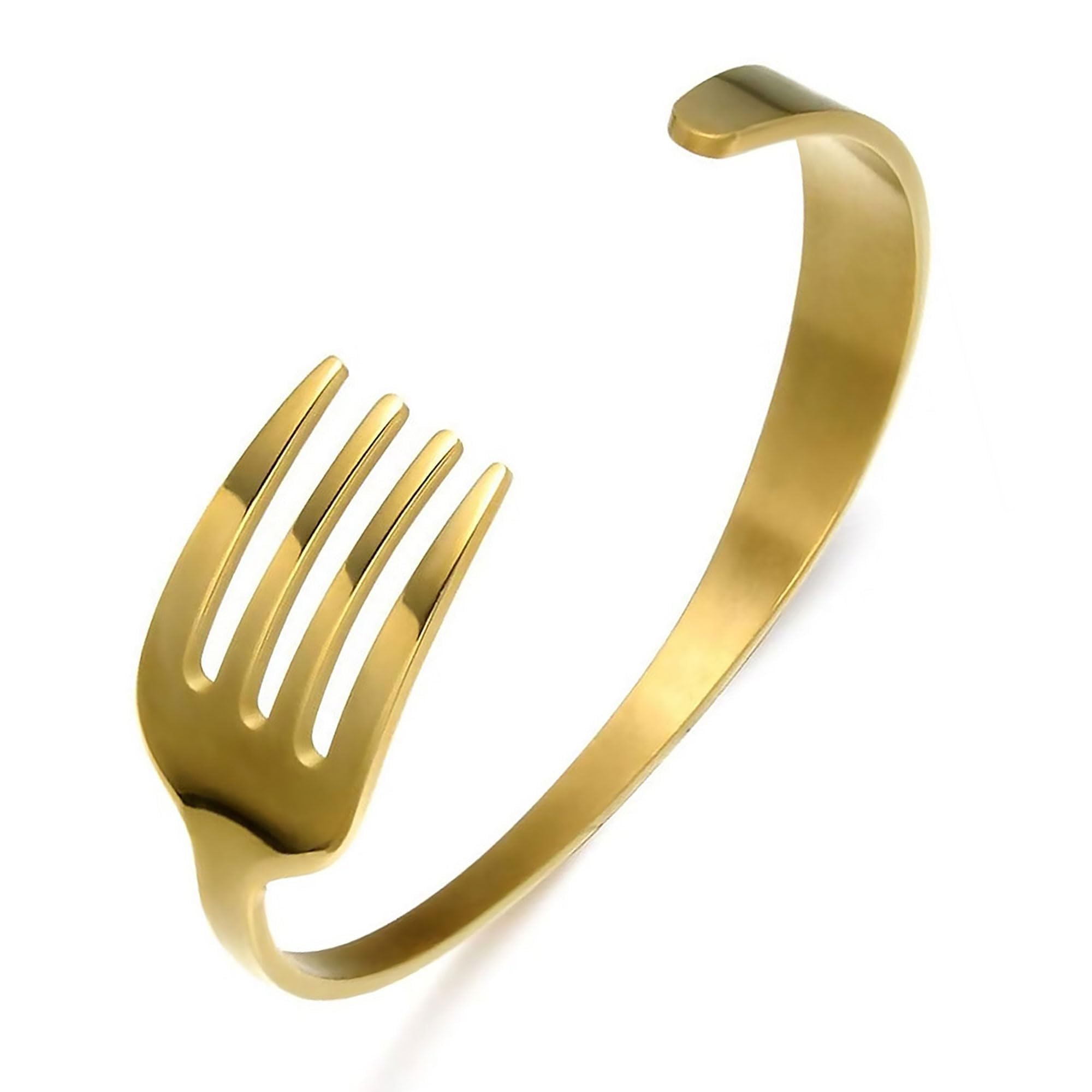 Gold Fork Design Bangle Cuff Bracelet, 7.09 Inches, Stainless Steel