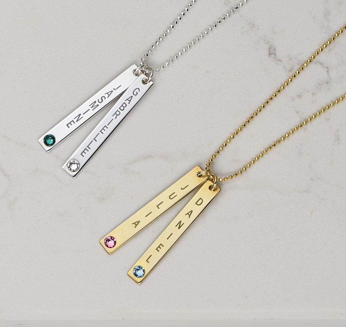 Handmade Engraved Birthstone Vertical Bar Necklace For Mothers in Sterling Silver 925-Personalized Women's Pendant - Custom Mother's Day Gift for Her Mom Grandma Wife - Image 8