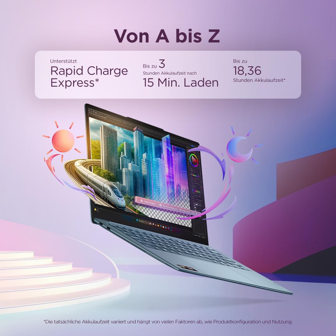 Lenovo Yoga Slim 7 Laptop | 14" 2.8K WUXGA OLED Display | AMD Ryzen AI 7 445 | 16GB RAM | 1TB SSD | AMD Radeon Grafik | Windows 11 | QWERTZ | Tidal Teal | 3 Monate Premium Care