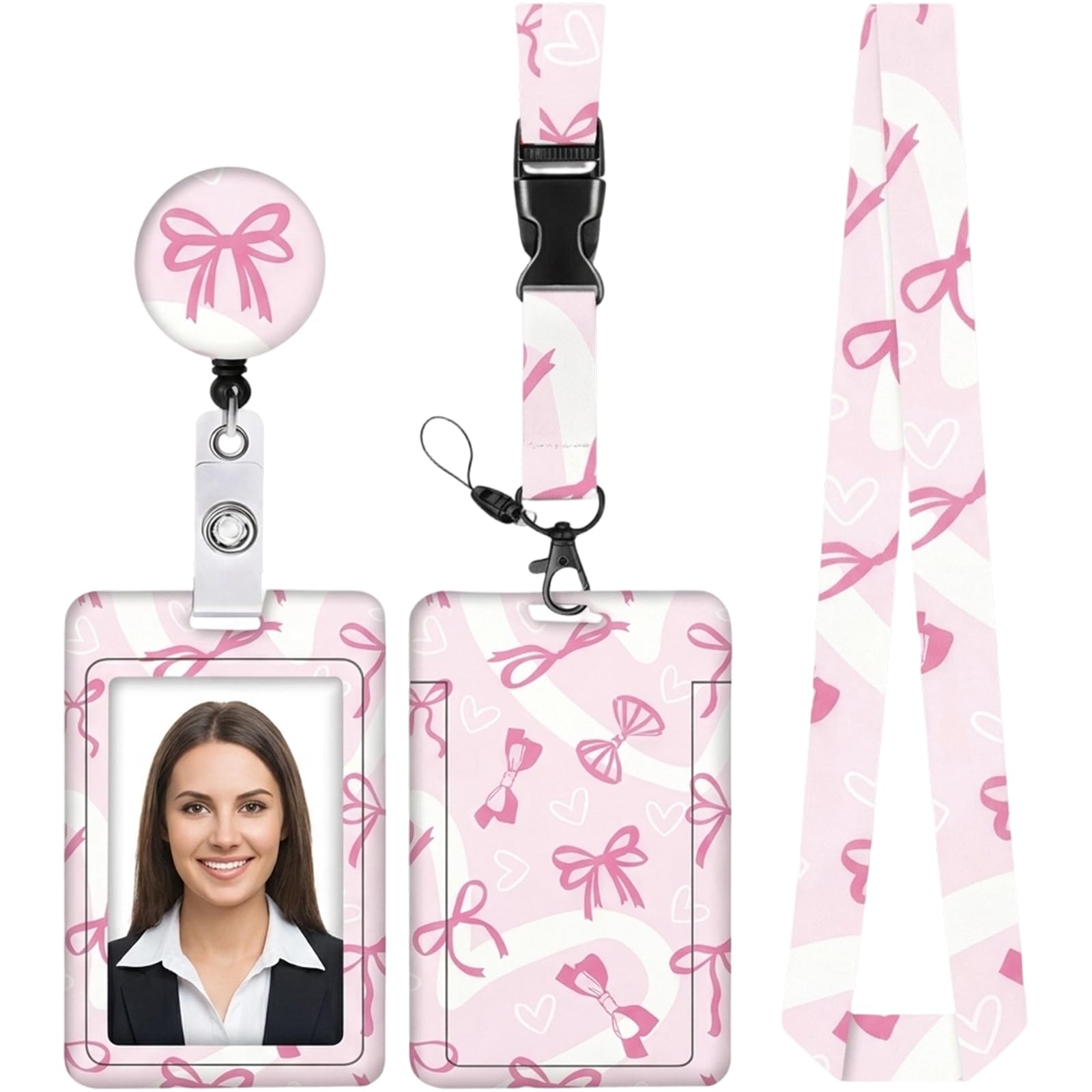 Pink Lanyard with Card Holder, Lanyard Card Holder, Compact Elegant Bowknot Secure ID Carrying Solution for Office and Campus Use