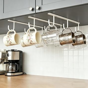 3pcs Mug Hooks,Under Cabinet Mug Holder, Coffee Cups Hook,Mug Hanger Organizer Rack with 9 Hooks for Displaying Mugs, Cups and Kitchen Utensils (White)