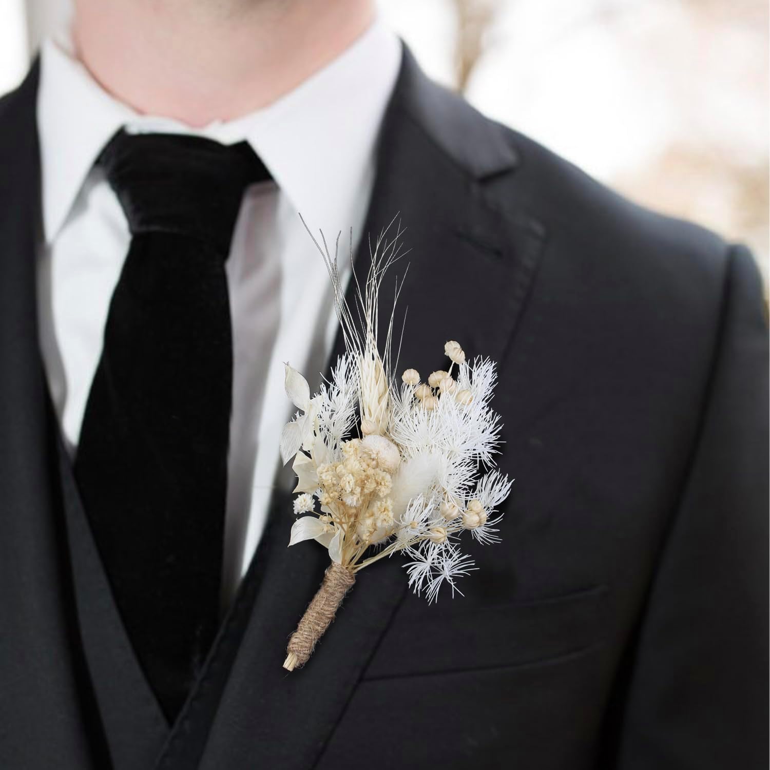 Rinlong 6Pcs Boutonnieres Assorted Dried Flower Boutonniere for Men Boho Wedding Boutineers Fall Groom Boutonnieres with Pins for Prom Homecoming Wedding
