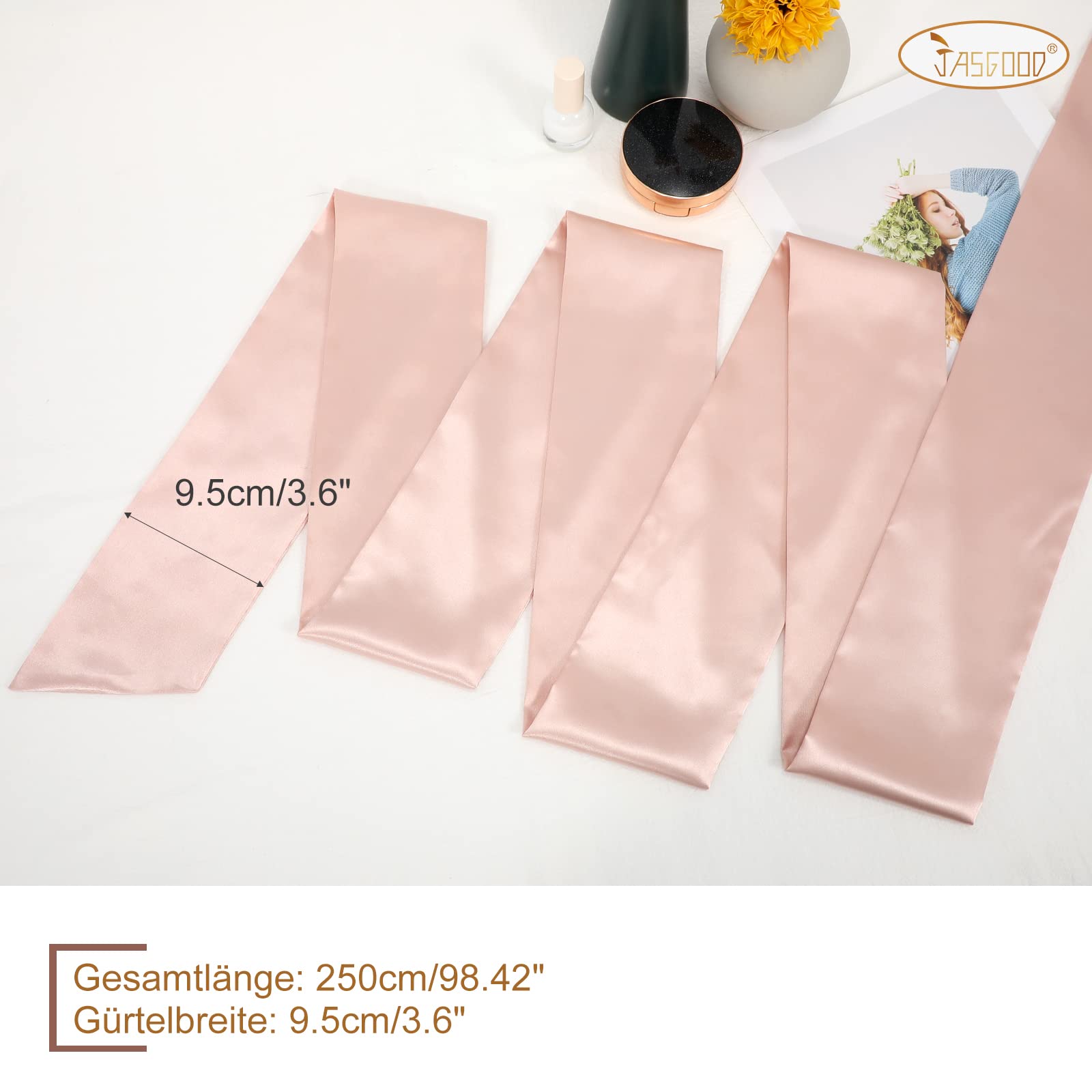 JasGood Damska sukienka, szarfa, pasek dla panny młodej, na wesele, imprezę, dla panny młodej, satynowy pasek w talii na imprezę, na specjalne okazje, szerokość 9,7 cm, jeden rozmiar pasuje do